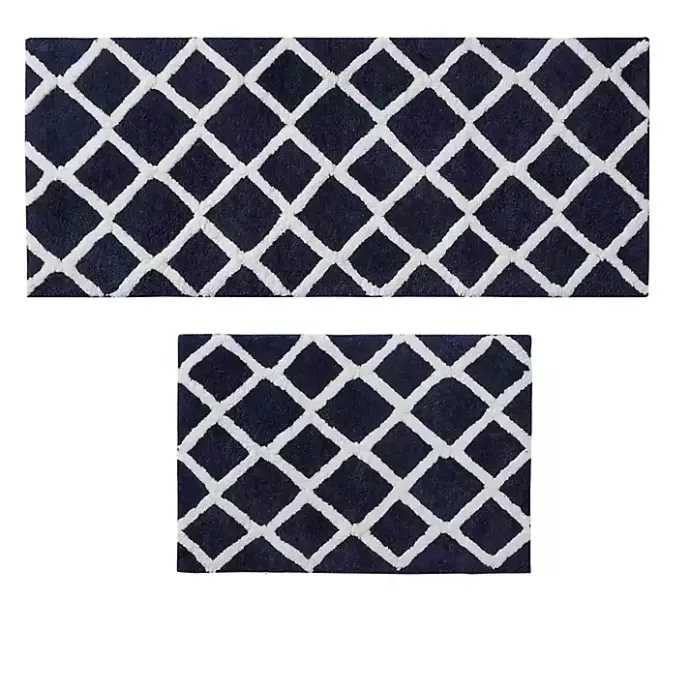 Online Kirklands Home Blue Geometric Pattern Reversible Bath Mat, 34 in.