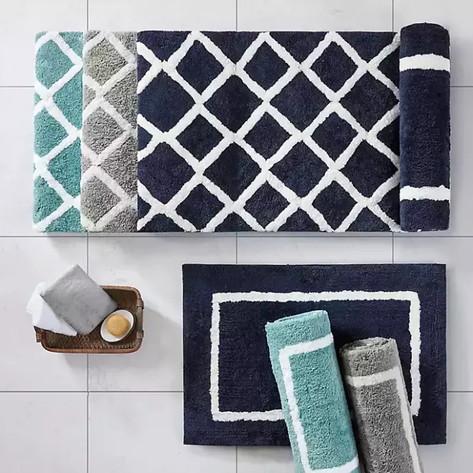 Online Kirklands Home Blue Geometric Pattern Reversible Bath Mat, 34 in.