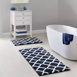 Kirklands Home Blue Geometric Pattern Reversible Bath Mat, 60 in.