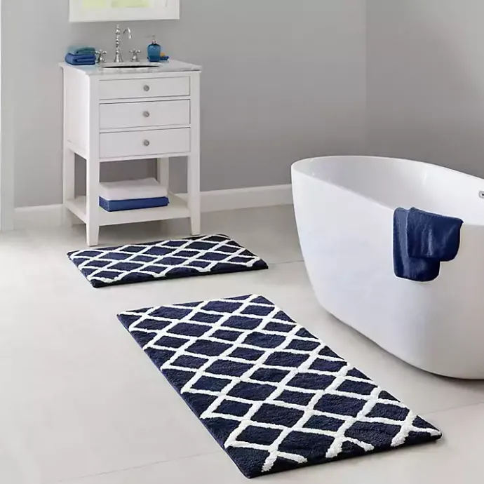 Kirklands Home Blue Geometric Pattern Reversible Bath Mat, 60 in.