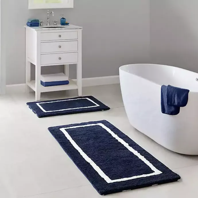 Kirklands Home Blue Geometric Pattern Reversible Bath Mat, 60 in.
