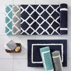 Kirklands Home Blue Geometric Pattern Reversible Bath Mat, 60 in.