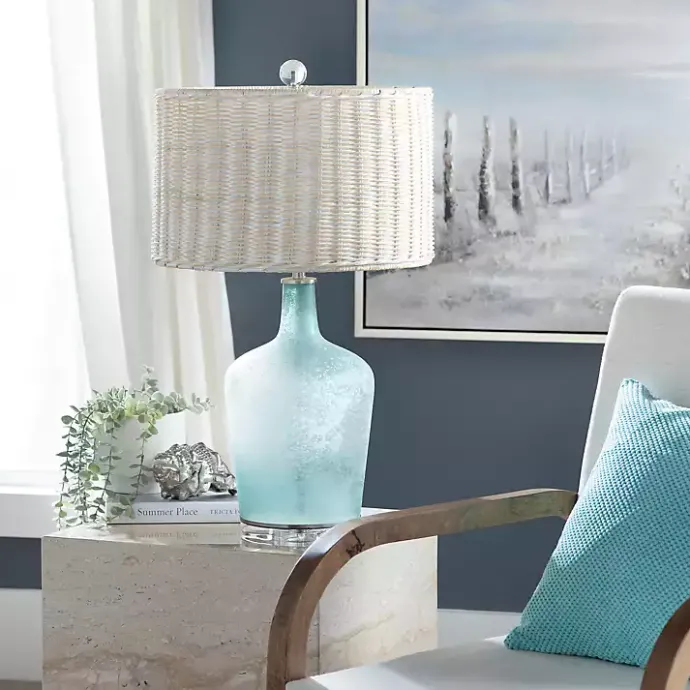 Clearance Kirklands Home Blue Glass Coastal Table Lamp Tan