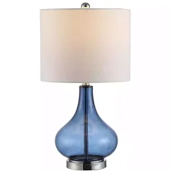 Discount Kirklands Home Blue Glass Curved Brooks Table Lamp White
