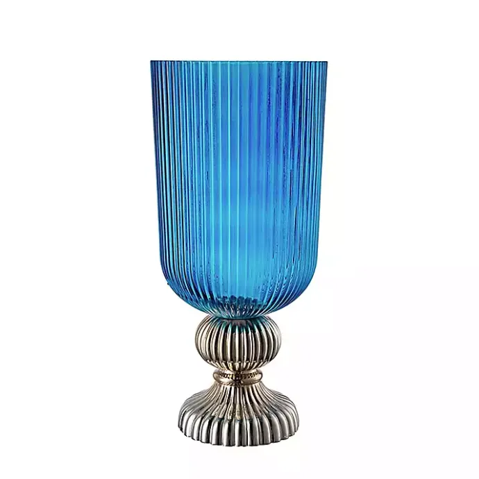 Online Kirklands Home Glass Vase with Silver Pedestal Base, 20 in. Blue
