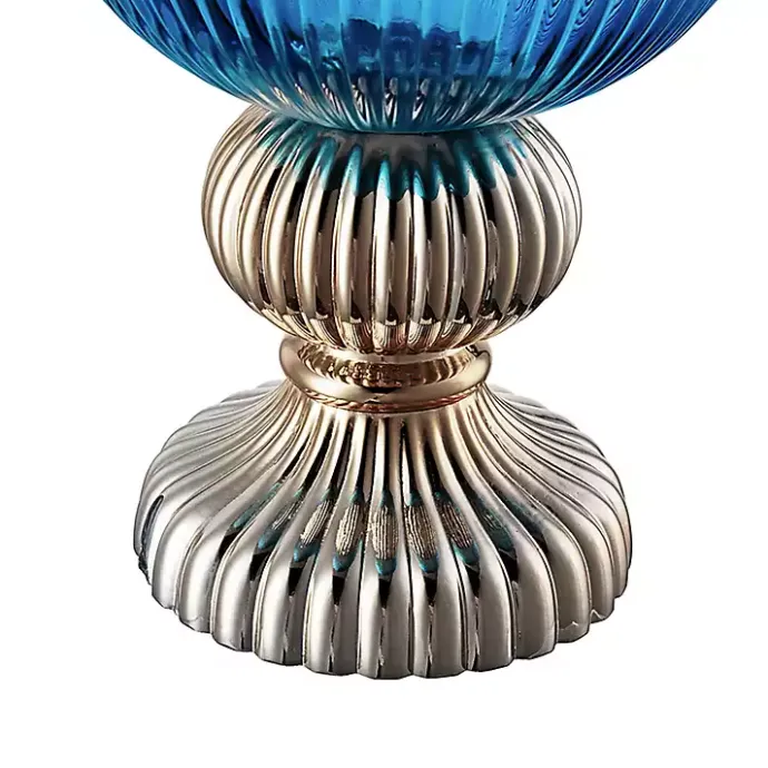 Online Kirklands Home Glass Vase with Silver Pedestal Base, 20 in. Blue