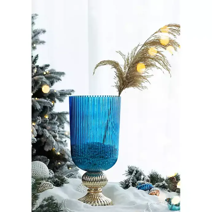 Online Kirklands Home Glass Vase with Silver Pedestal Base, 20 in. Blue