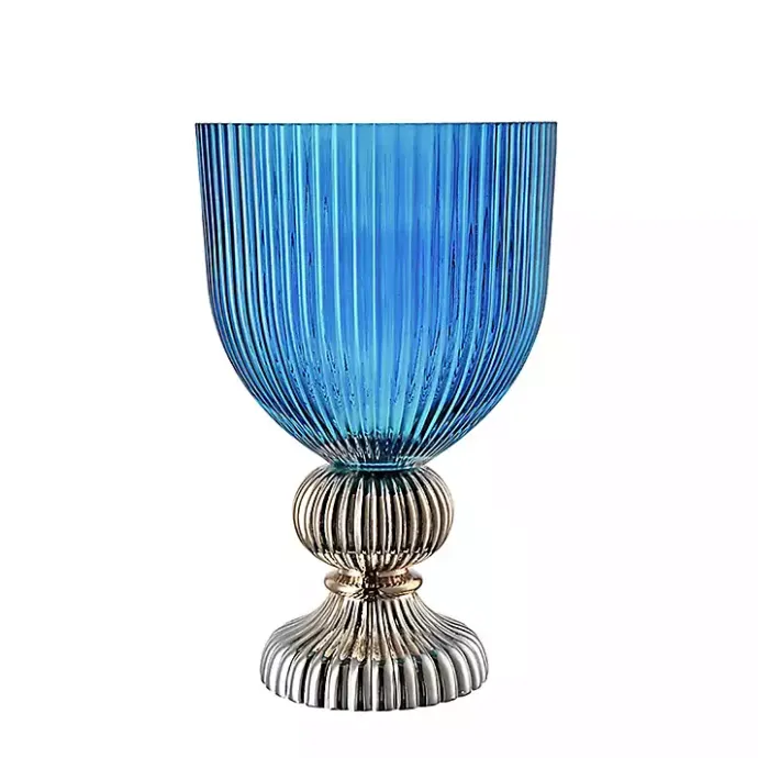 Best Kirklands Home Glass Vase with Silver Pedestal Base, 16 in. Blue
