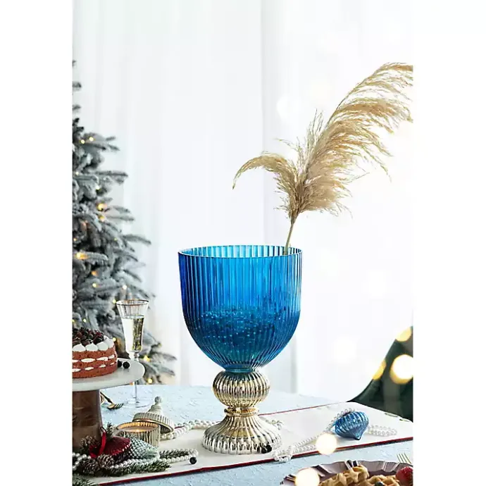 Best Kirklands Home Glass Vase with Silver Pedestal Base, 16 in. Blue