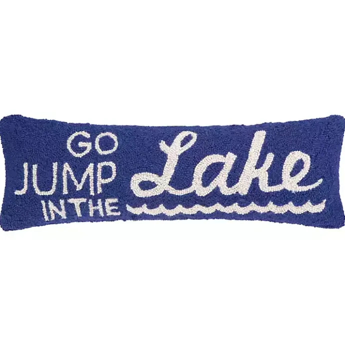 Sale Kirklands Home Blue Go Jump in the Lake Hooked Lumbar Pillow