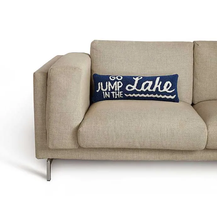 Sale Kirklands Home Blue Go Jump in the Lake Hooked Lumbar Pillow