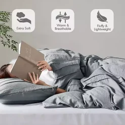 Clearance Kirklands Home Gray Pleated Grid 3-pc. Queen Comforter Set Blue