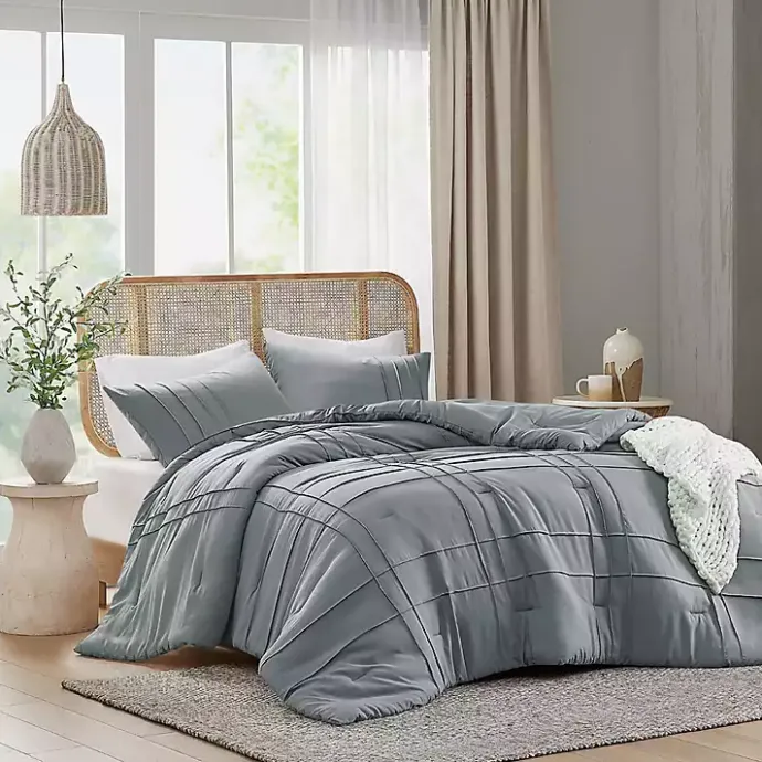 Kirklands Home Gray Pleated Grid 3-pc. King Comforter Set Blue