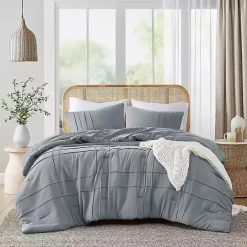 Kirklands Home Gray Pleated Grid 3-pc. King Comforter Set Blue