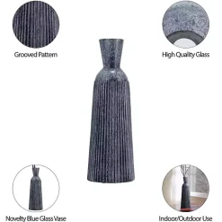 Online Kirklands Home Grooved Glass Vase, 16in Blue