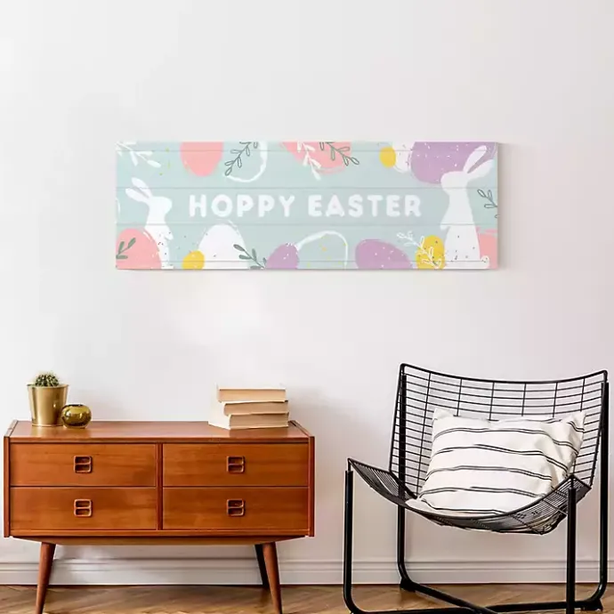 New Kirklands Home Hoppy Easter Canvas Wall Plaque Blue