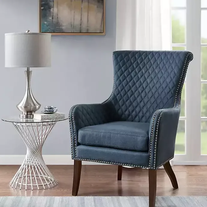 Sale Kirklands Home Lanea Quilted Accent Chair with Silver Studs Blue