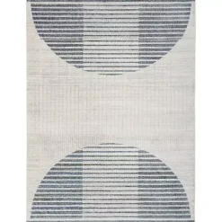 Sale Kirklands Home Blue Linear Geometric Washable Area Rug, 6x9