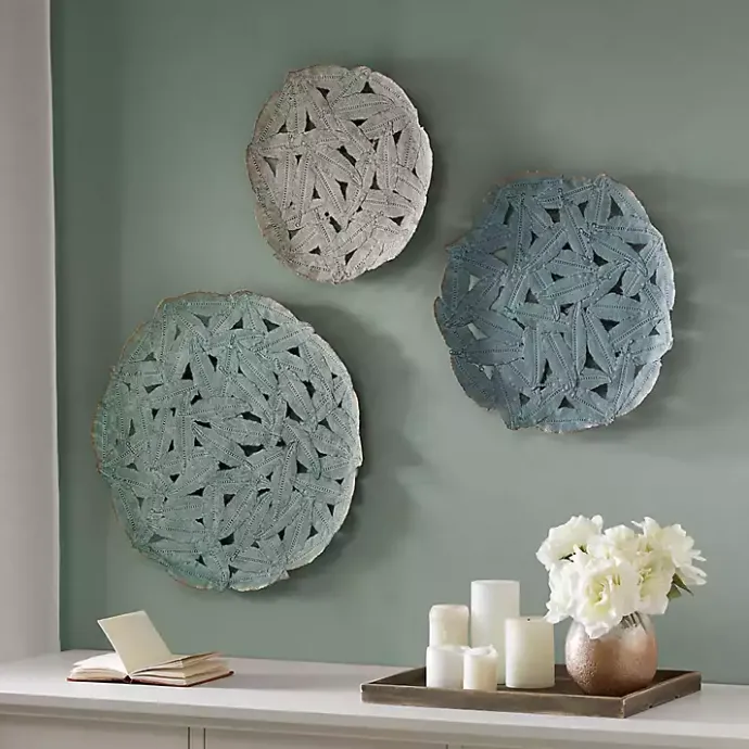 Best Kirklands Home Metal Feather Round Wall Plaques, Set of 3 Blue