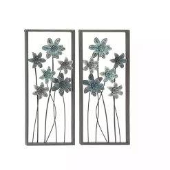 Kirklands Home Metal Floral Panel Wall Plaques, Set of 2 Blue