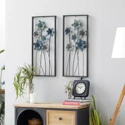 Kirklands Home Metal Floral Panel Wall Plaques, Set of 2 Blue