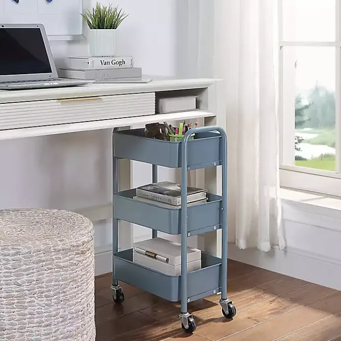 Clearance Kirklands Home Metal 3-Tier Organizer Storage Cart Blue
