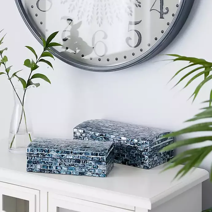 Outlet Kirklands Home Blue Mother of Pearl Coastal Boxes, Set of 2