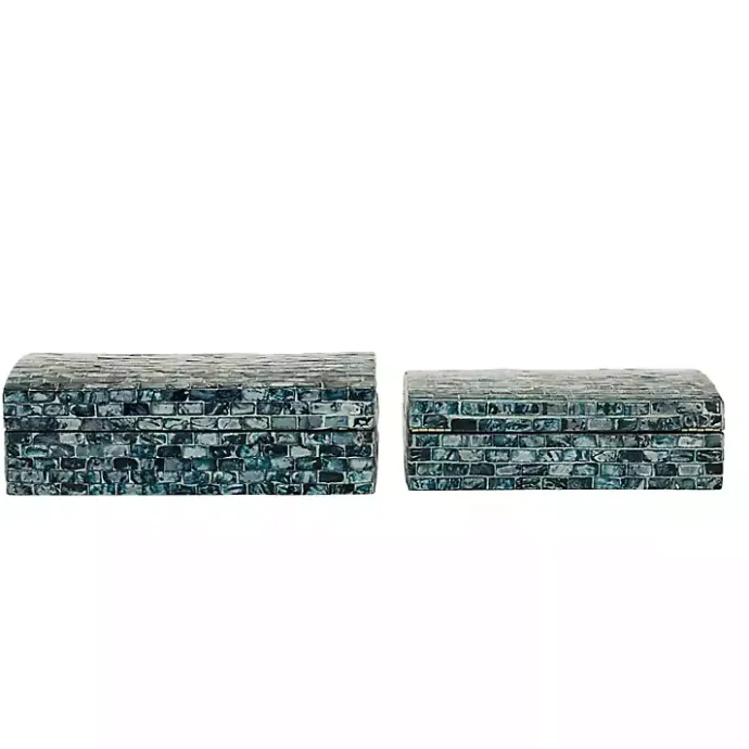 Outlet Kirklands Home Blue Mother of Pearl Coastal Boxes, Set of 2