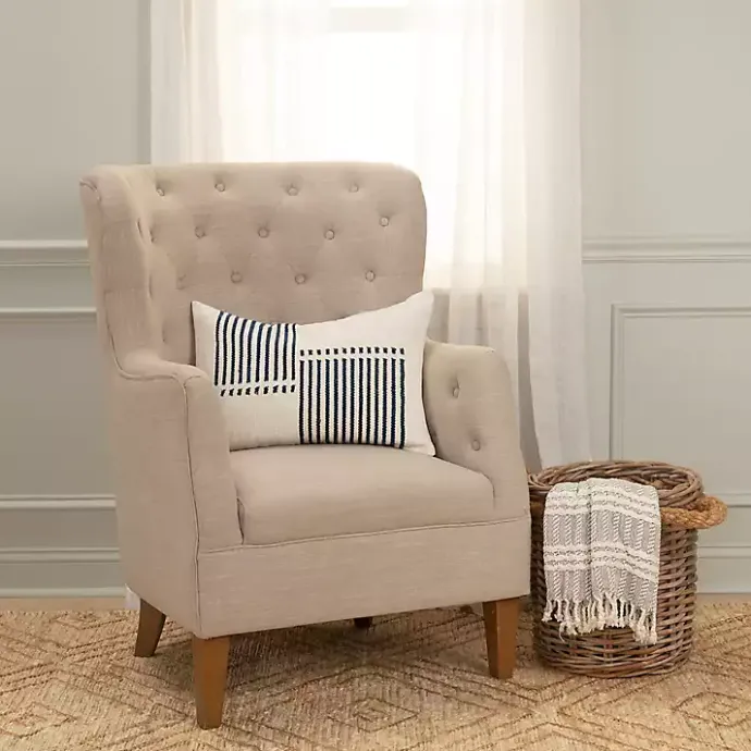 Discount Kirklands Home Blue Offset Colorblock Stripe Throw Pillow