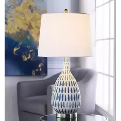 New Kirklands Home Blue Off-White Ceramic and Steel Table Lamp