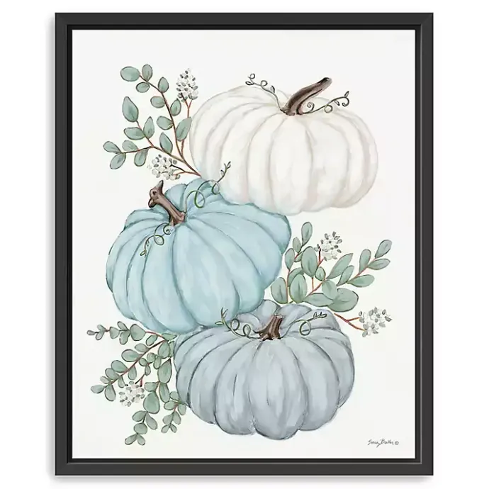 Sale Kirklands Home Blue Pumpkin Trio Framed Canvas Print, 18x22 in.
