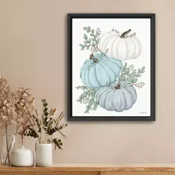 Sale Kirklands Home Blue Pumpkin Trio Framed Canvas Print, 18x22 in.