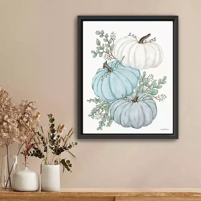 Sale Kirklands Home Blue Pumpkin Trio Framed Canvas Print, 18x22 in.