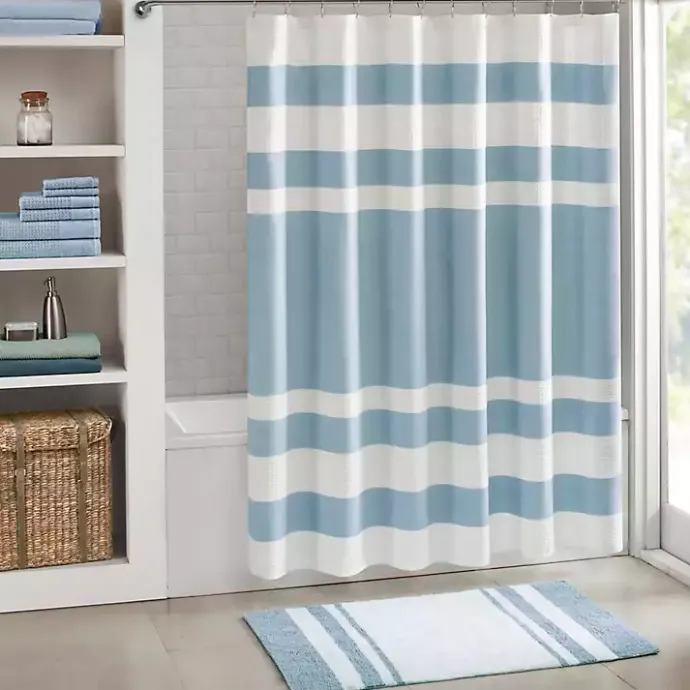 Best Kirklands Home Blue Reversible Stripe Trim Bath Mat, 45 in.