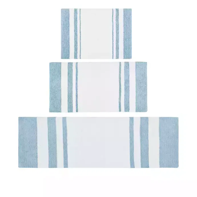 Best Kirklands Home Blue Reversible Stripe Trim Bath Mat, 45 in.