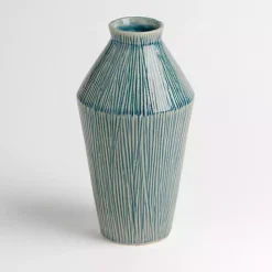Kirklands Home Ribbed Ceramic Vase Blue