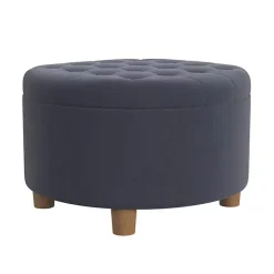Clearance Kirklands Home Round Velvet Tufted Storage Ottoman Blue
