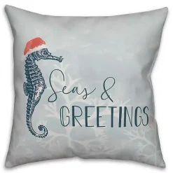 Kirklands Home Blue Seas and Greetings Seahorse Pillow