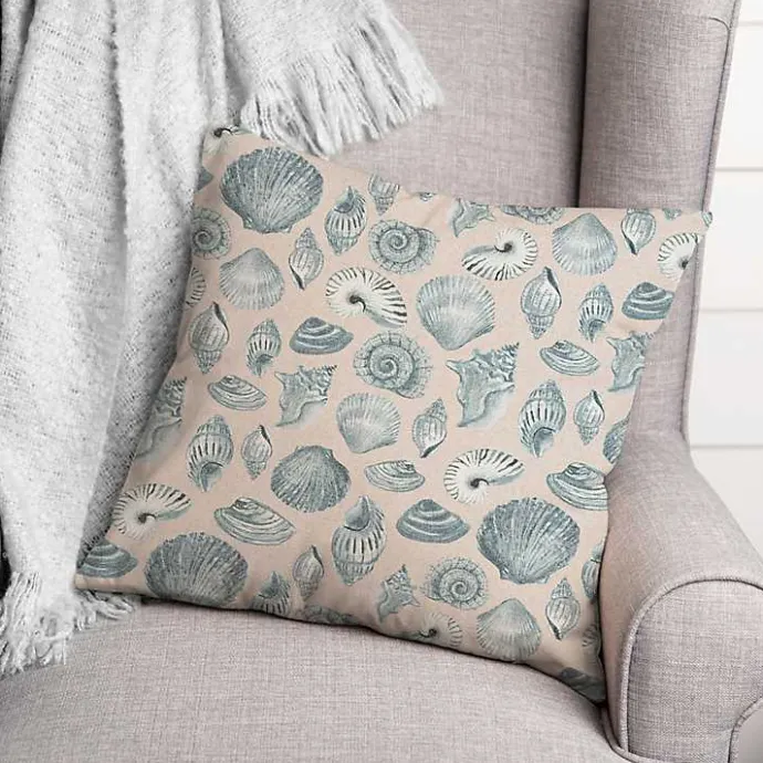 Clearance Kirklands Home Blue Seashell Outdoor Throw Pillow