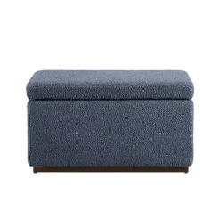Clearance Kirklands Home Blue Sherpa & Walnut Rectangle Storage Ottoman
