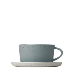 New Kirklands Home Speckled Ceramic Mugs and Saucers, Set of 2 Blue