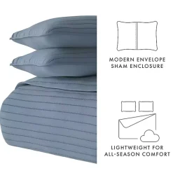 New Kirklands Home Stitched Stripes 3-pc. Queen Quilt Set Blue