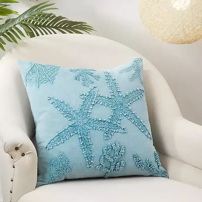 Online Kirklands Home Stonewashed Oceanic Starfish Throw Pillow Blue