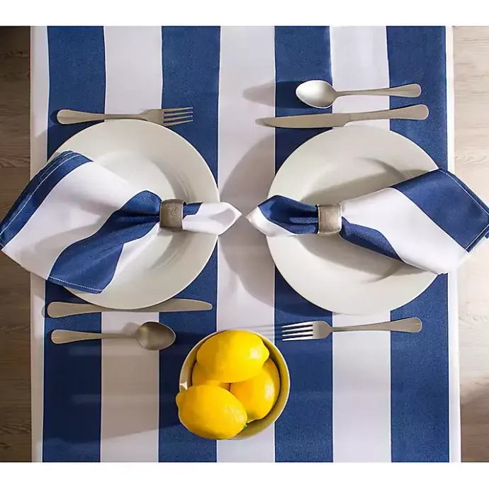 Discount Kirklands Home Blue Stripe Outdoor Table Cloth, 84 in.
