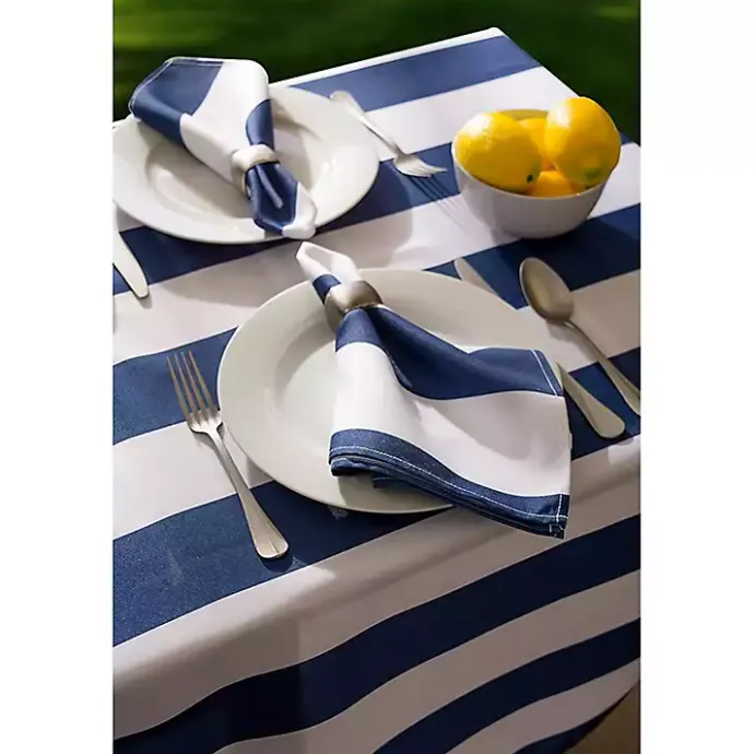 Discount Kirklands Home Blue Stripe Outdoor Table Cloth, 84 in.