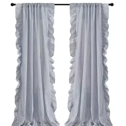 Discount Kirklands Home Blue Stripe Ruffled Curtain Panel Set, 84 in.