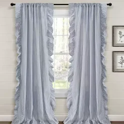 Discount Kirklands Home Blue Stripe Ruffled Curtain Panel Set, 84 in.