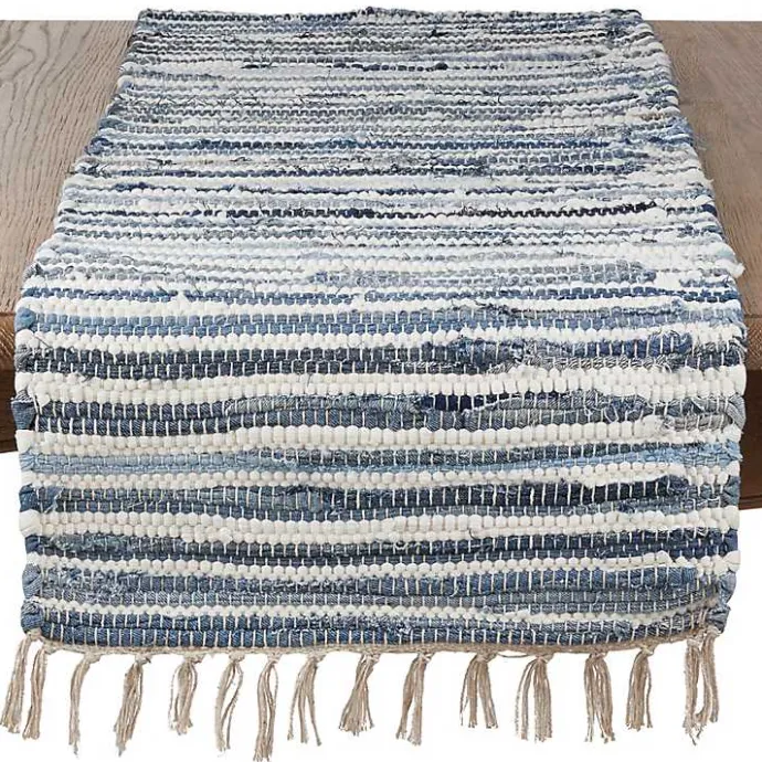 Best Kirklands Home Blue Striped Chindi Cotton Table Runner