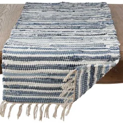 Best Kirklands Home Blue Striped Chindi Cotton Table Runner