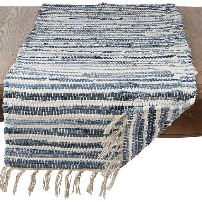 Best Kirklands Home Blue Striped Chindi Cotton Table Runner